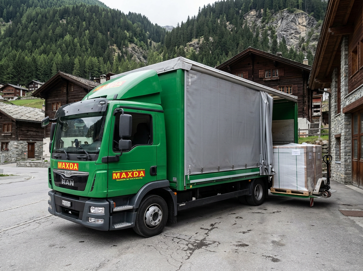 Kleintransport mit Verdecklastwagen bei einer regionalen Lieferung